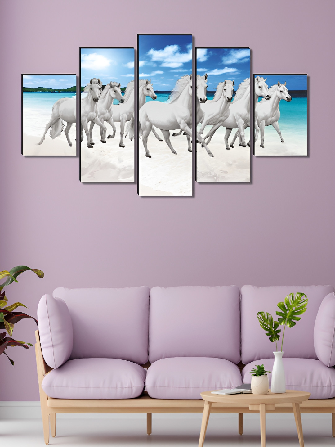 Aura Horse White Canvas 5 Pcs Wall Living Room Rectangle Paintings Wall Art -30 x 18In