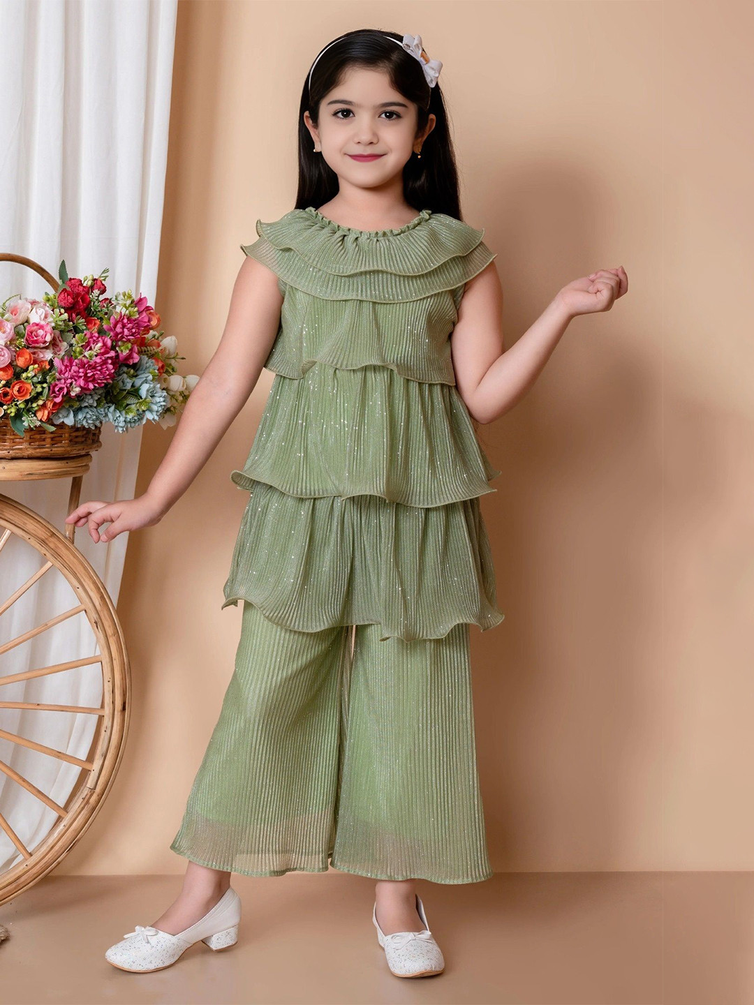 Katalyn Girls Embellished Round Neck Top With Trouser