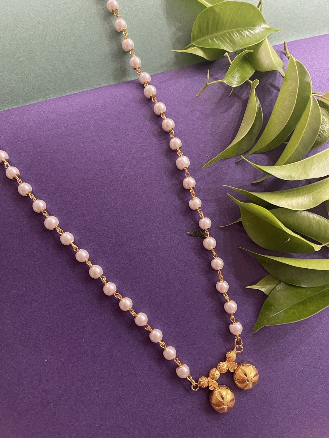 Digital Dress Room Gold-Plated Pearl Beaded Minimal Two Vati Necklace