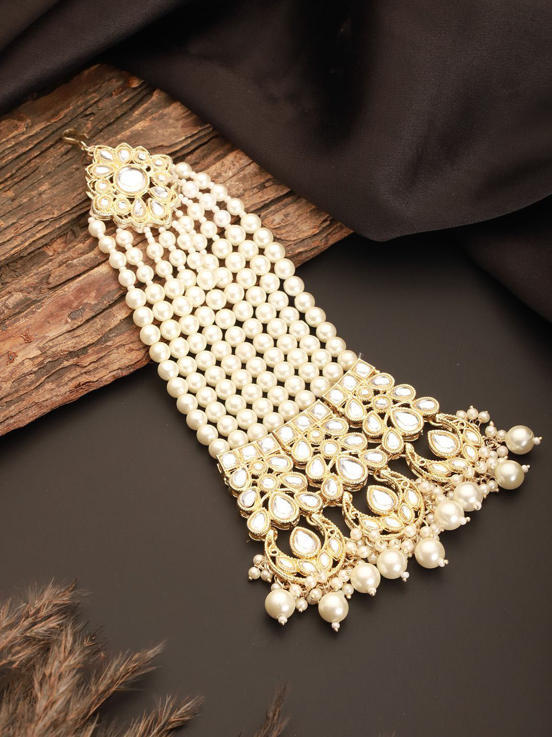 Jazz and Sizzle Gold-Plated Kundan Studded And Beaded Chand Jhumar Passa