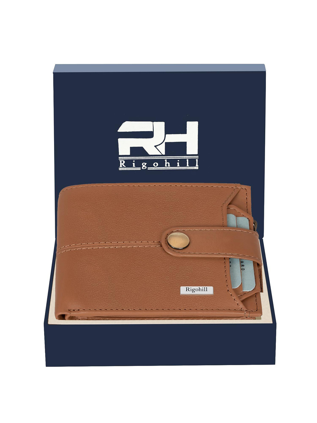 Rigohill Men Doger Cognac Brown RFID Protected Leather Two Fold Wallet