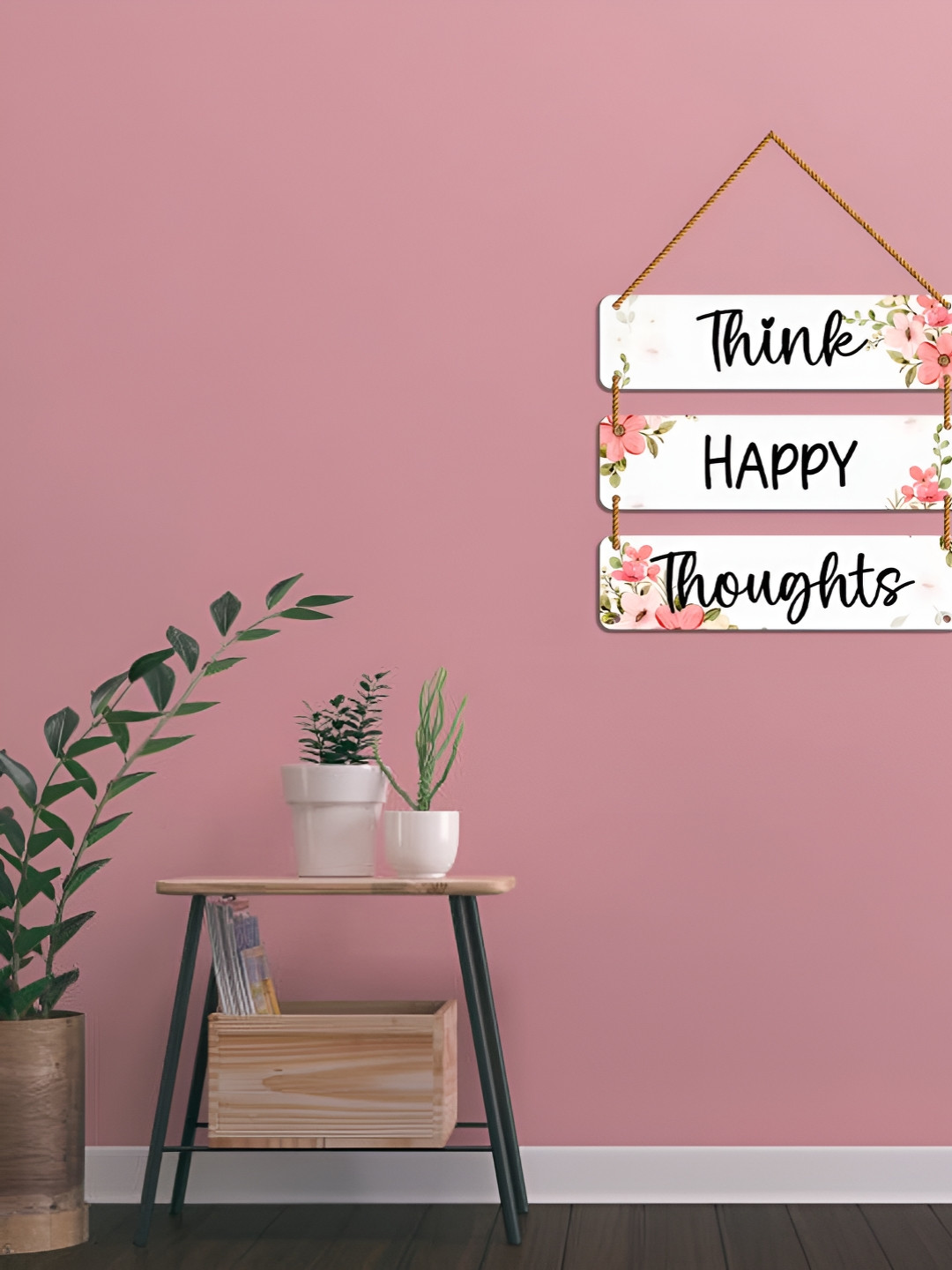 WallDaddy White & Pink Printed Motivational Wooden Wall Hanging