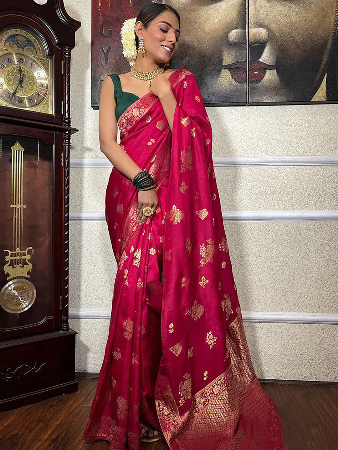 KALINI Woven Design Zari Silk Blend Banarasi Saree