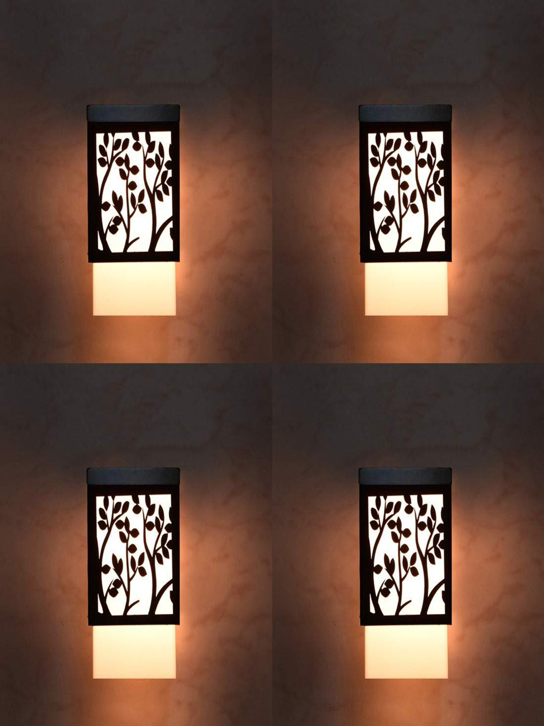 Gojeeva Black & White 4 Pieces Textured Wood Square Shaped Wall Lamps