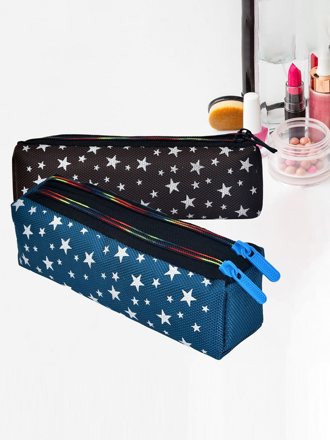 Kuber Industries 2 Pcs Black & Blue Printed Multi Utility Pouch
