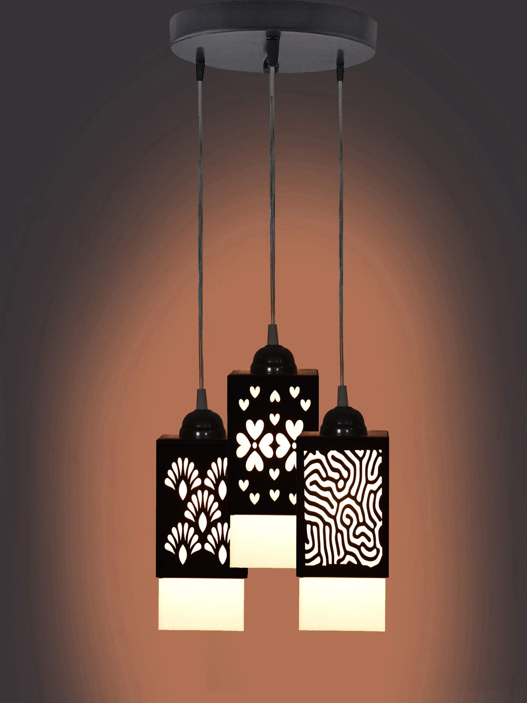 Gojeeva Black & White Textured Square Shaped Wooden Ceiling Wall Lamps