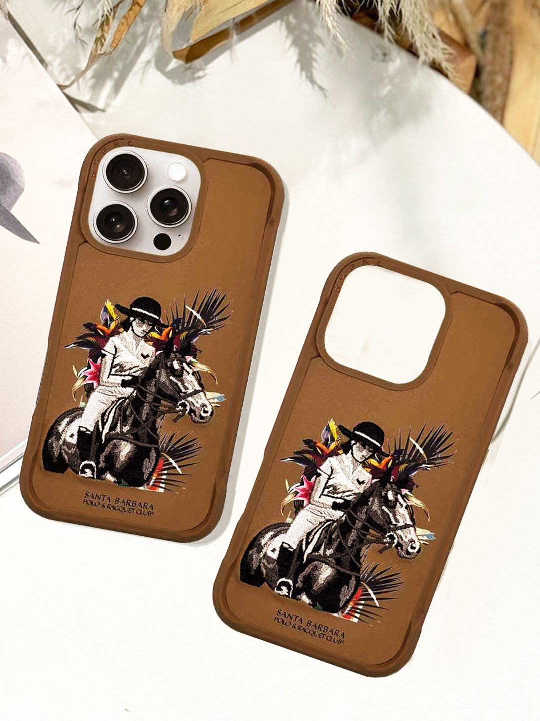 TREEMODA Leather Embroidered iPhone 16 Pro Back Case Mobile Accessories