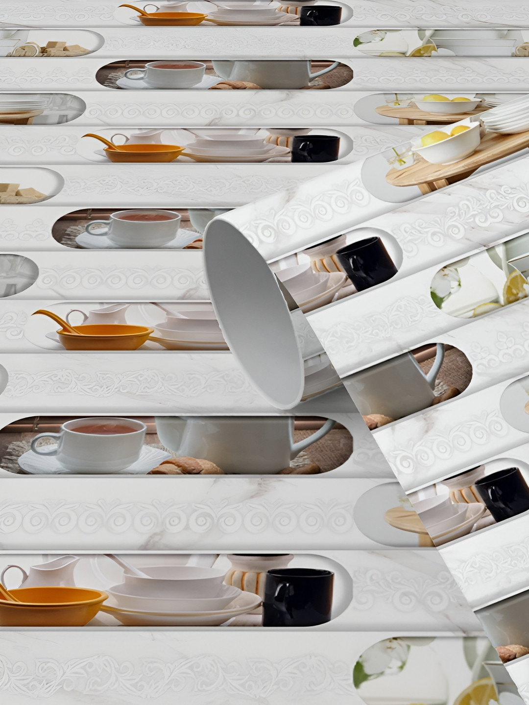 WallDaddy White & Brown 3D Printed Self Adhesive Wallpaper
