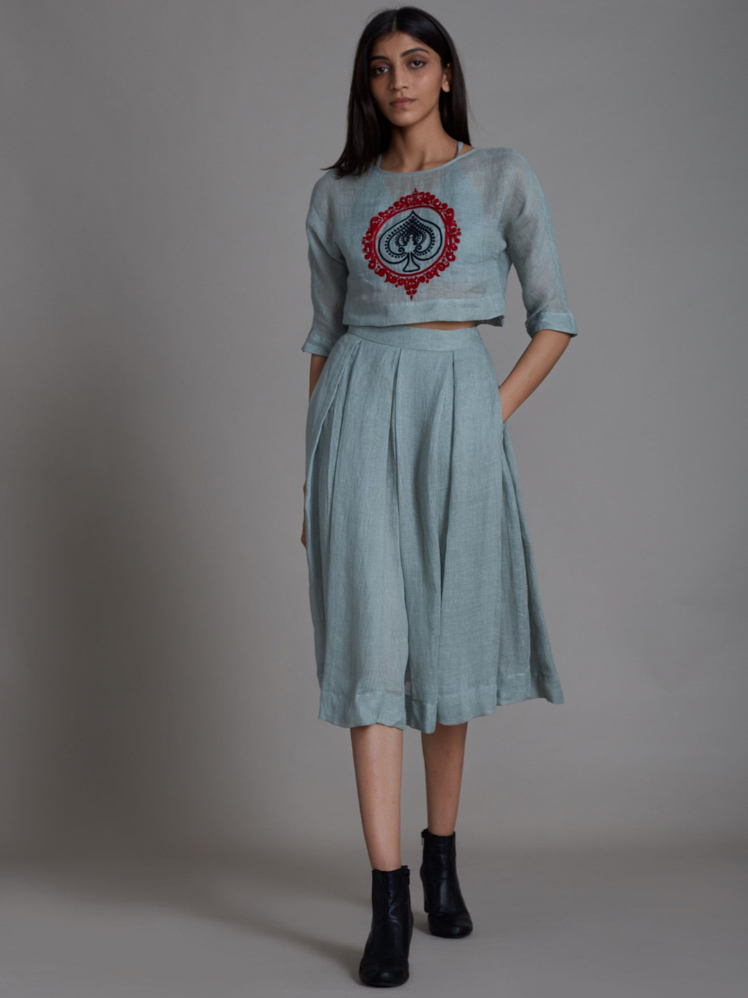 MATI A-Line Pleated Midi Skirt