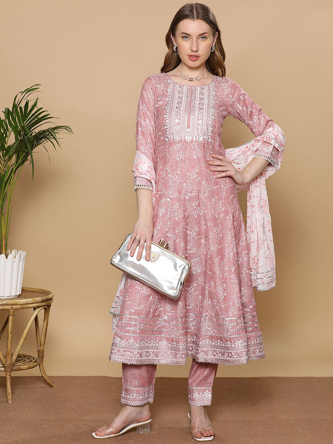 DUMMY SHAPE Floral Printed A Line Kurta With Trousers & Dupatta