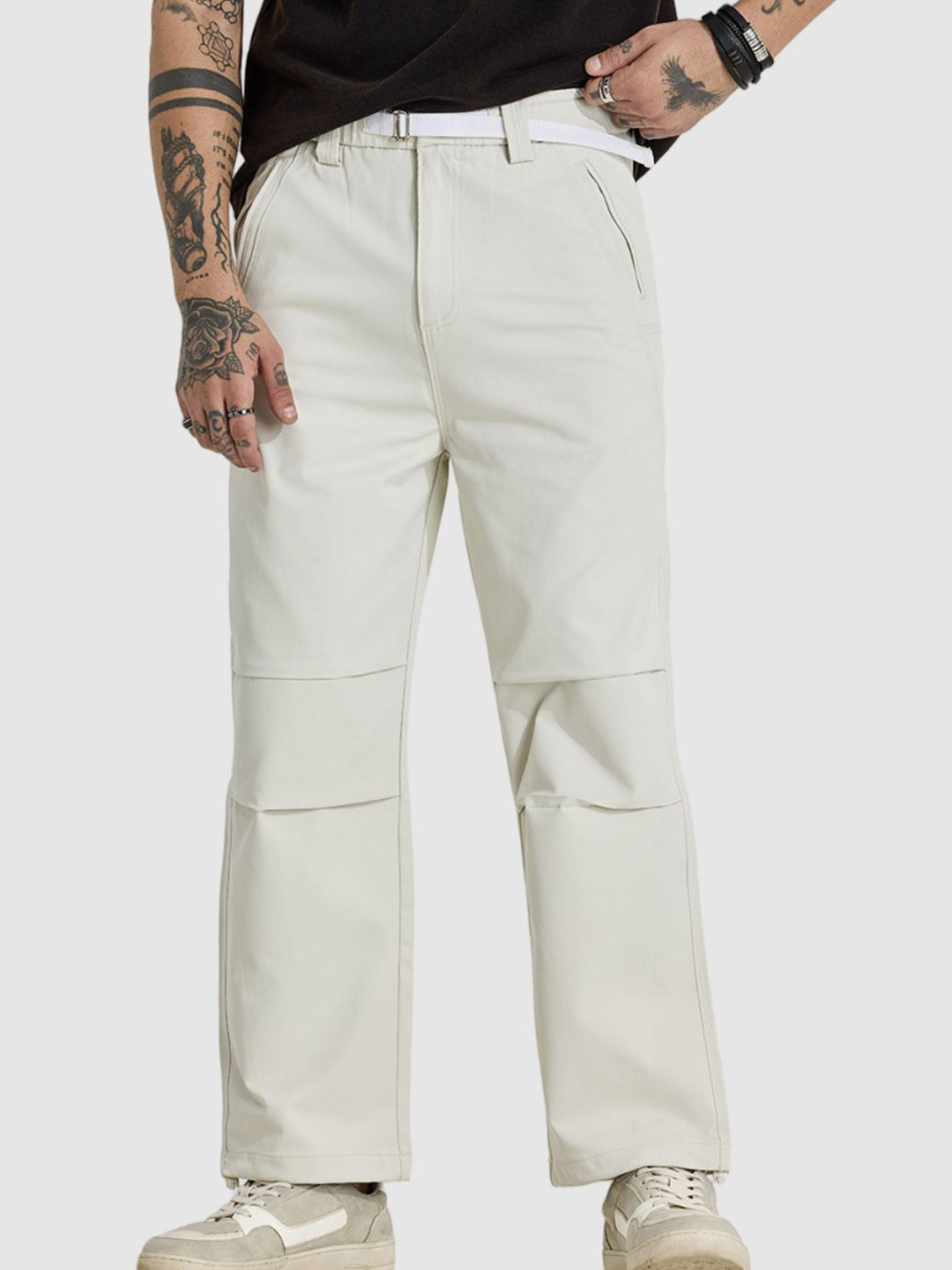 Snitch Men Off White Regular Fit Cargo Pants
