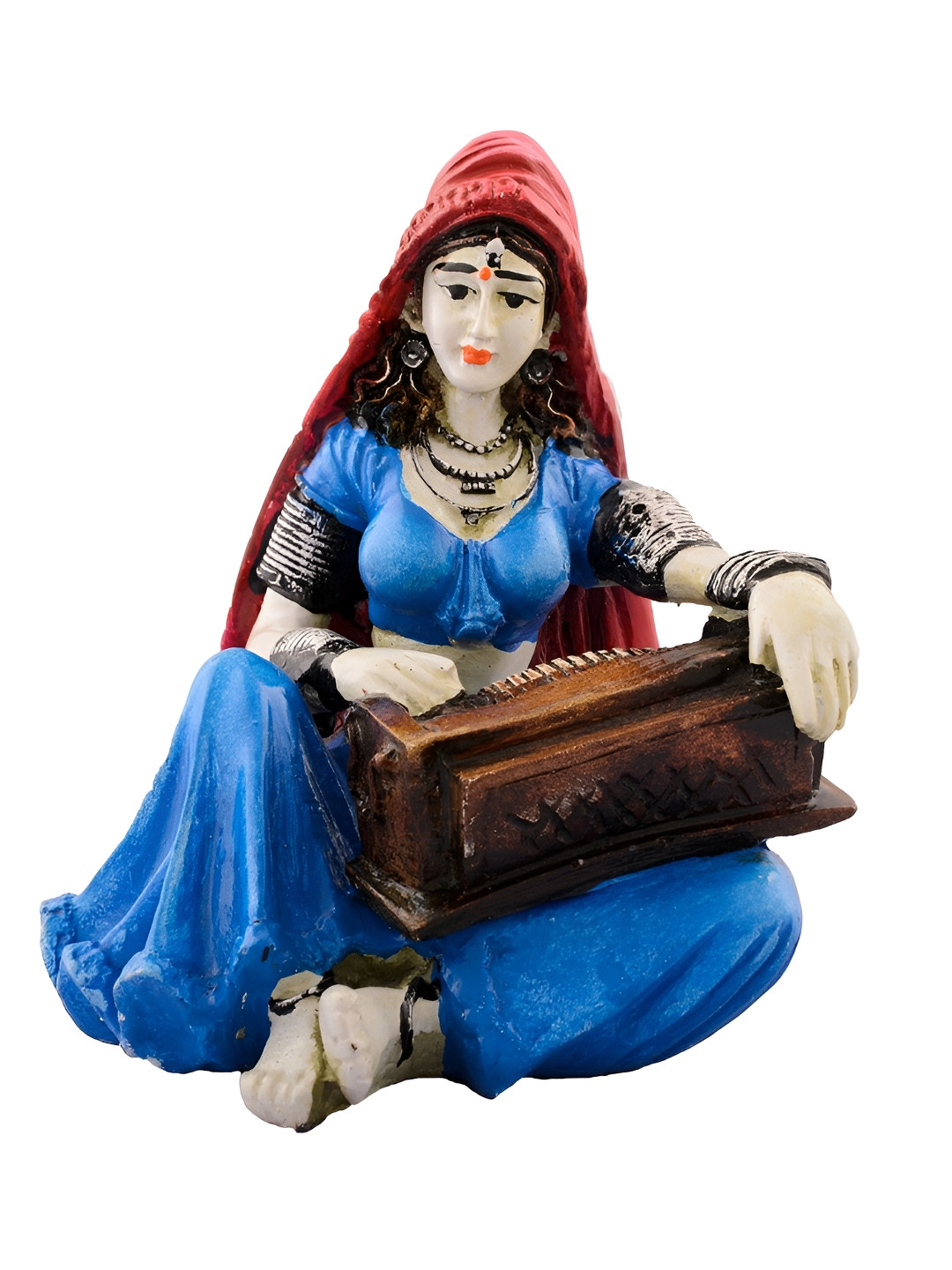 eCraftIndia Rajasthani Musician Blue Resin Glossy Living Room Small Showpiece - 6 Inches