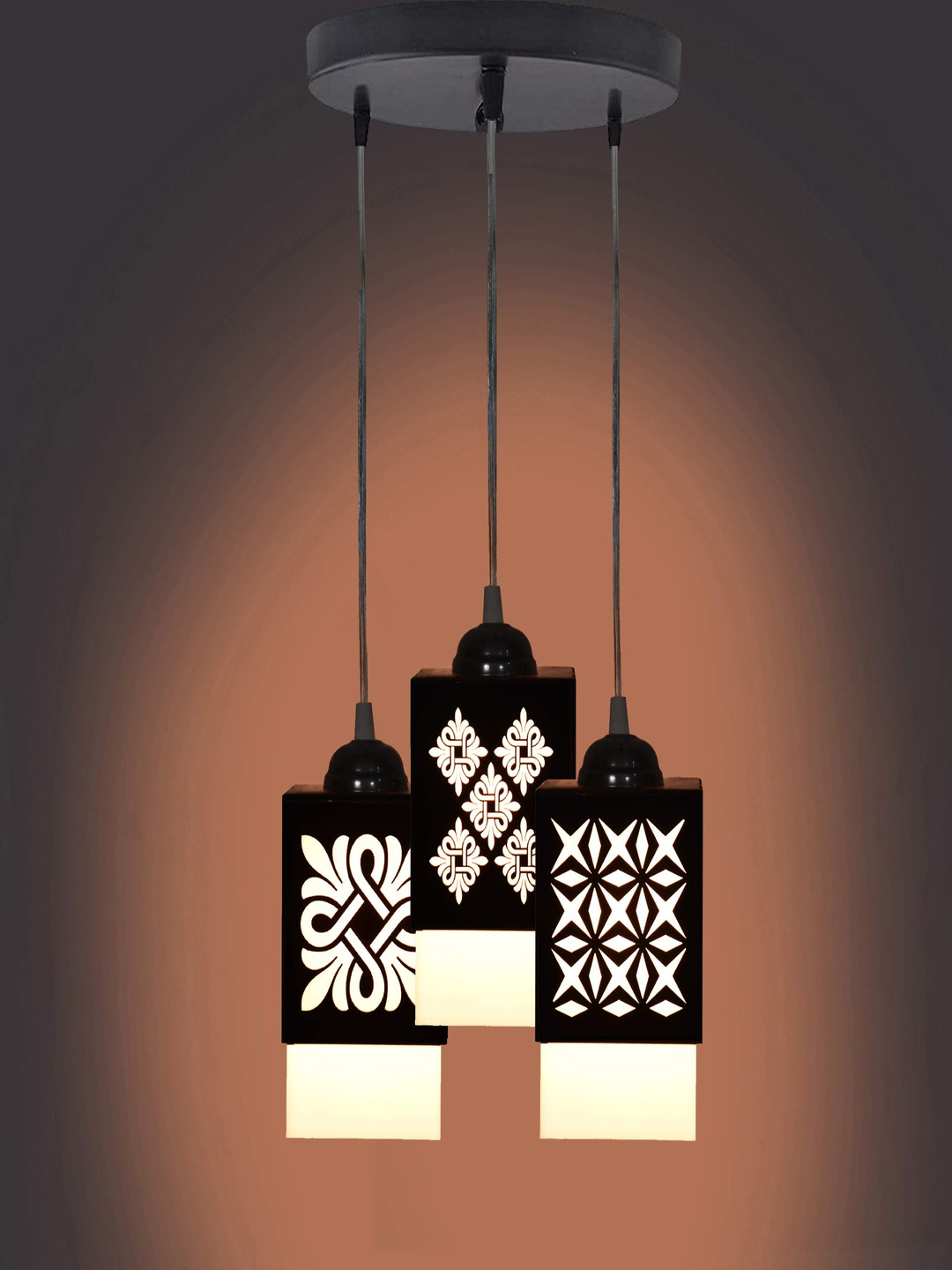 Gojeeva Black & White Textured Square Shaped Wooden Ceiling Wall Lamps