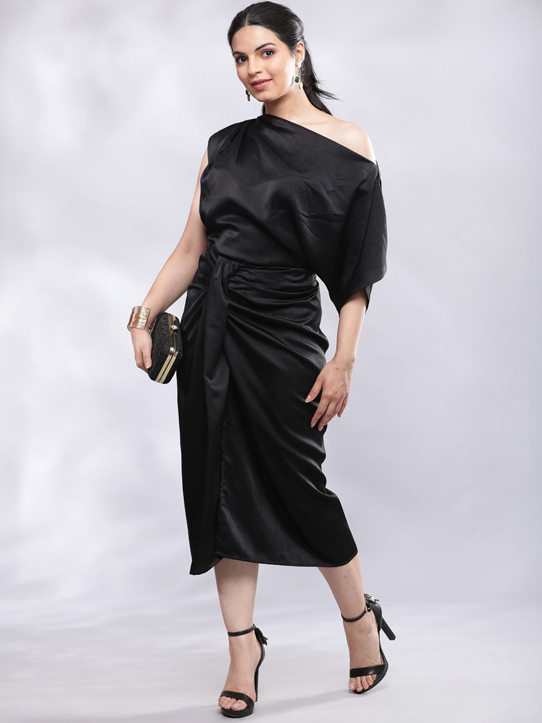 BohoJazz One Shoulder Cowl Top With Drape Skirt Co-ord Set