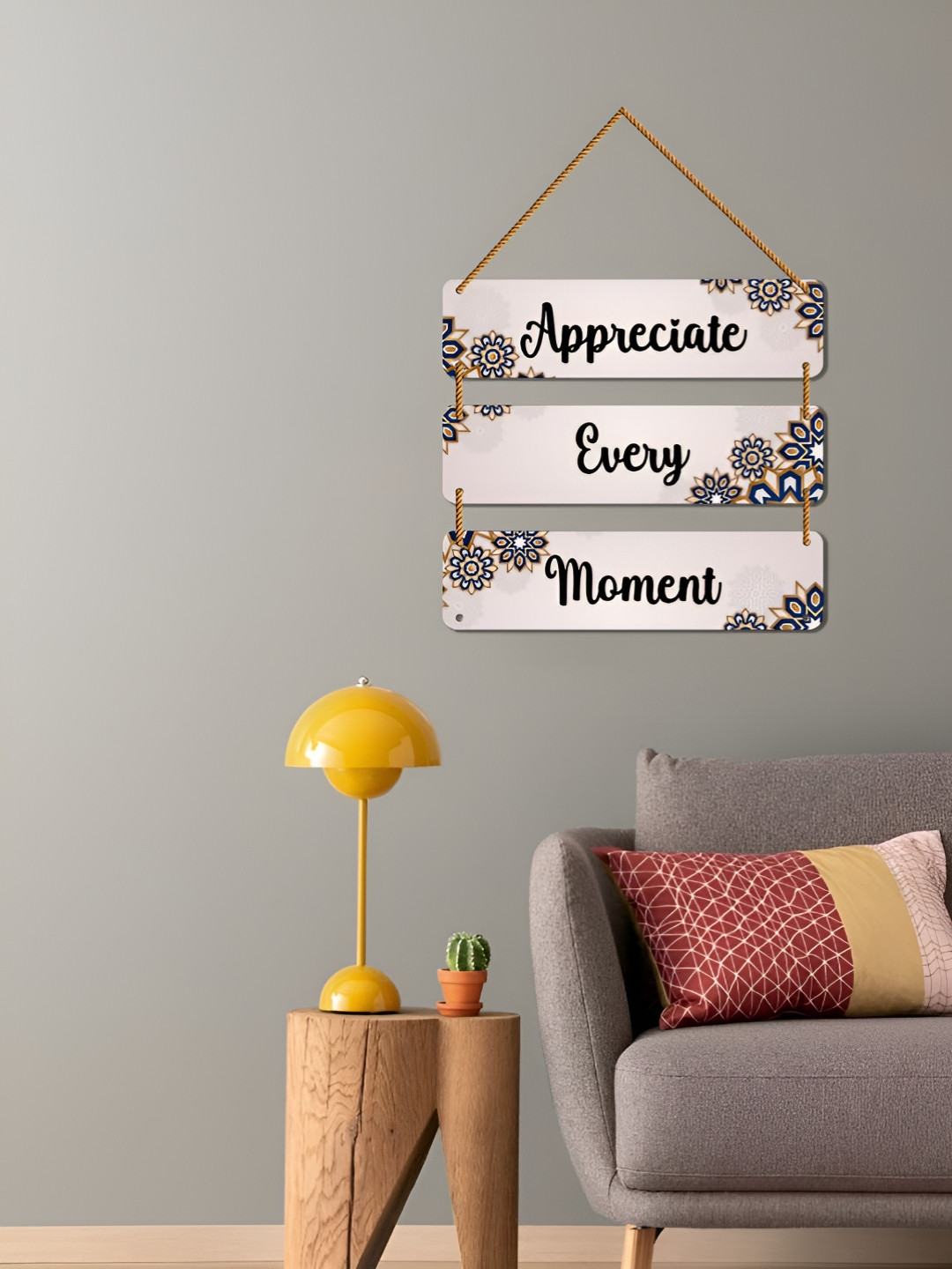 WallDaddy Grey & Black Printed Wooded Wall Hanging Decor