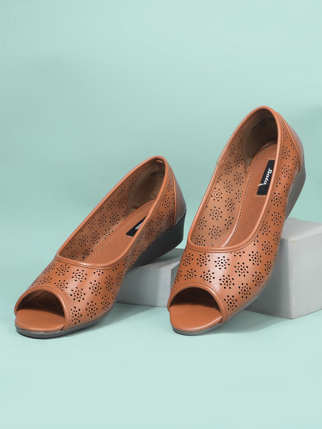 Bata Women Laser Cut Peep Toe Wedge Heels