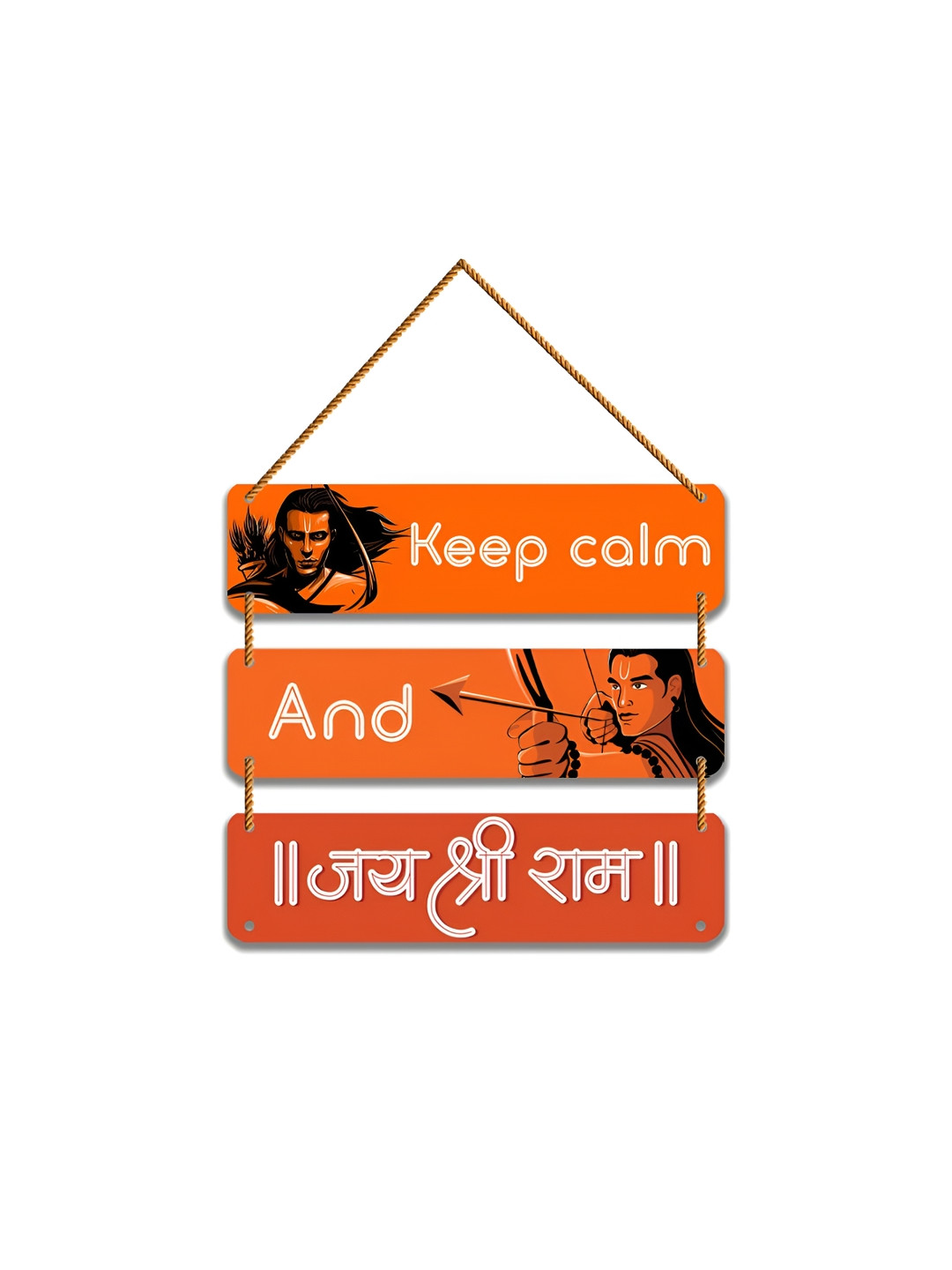 WallDaddy Orange Colored & White Printed Mandir Decoration Wooden Wall Hanging
