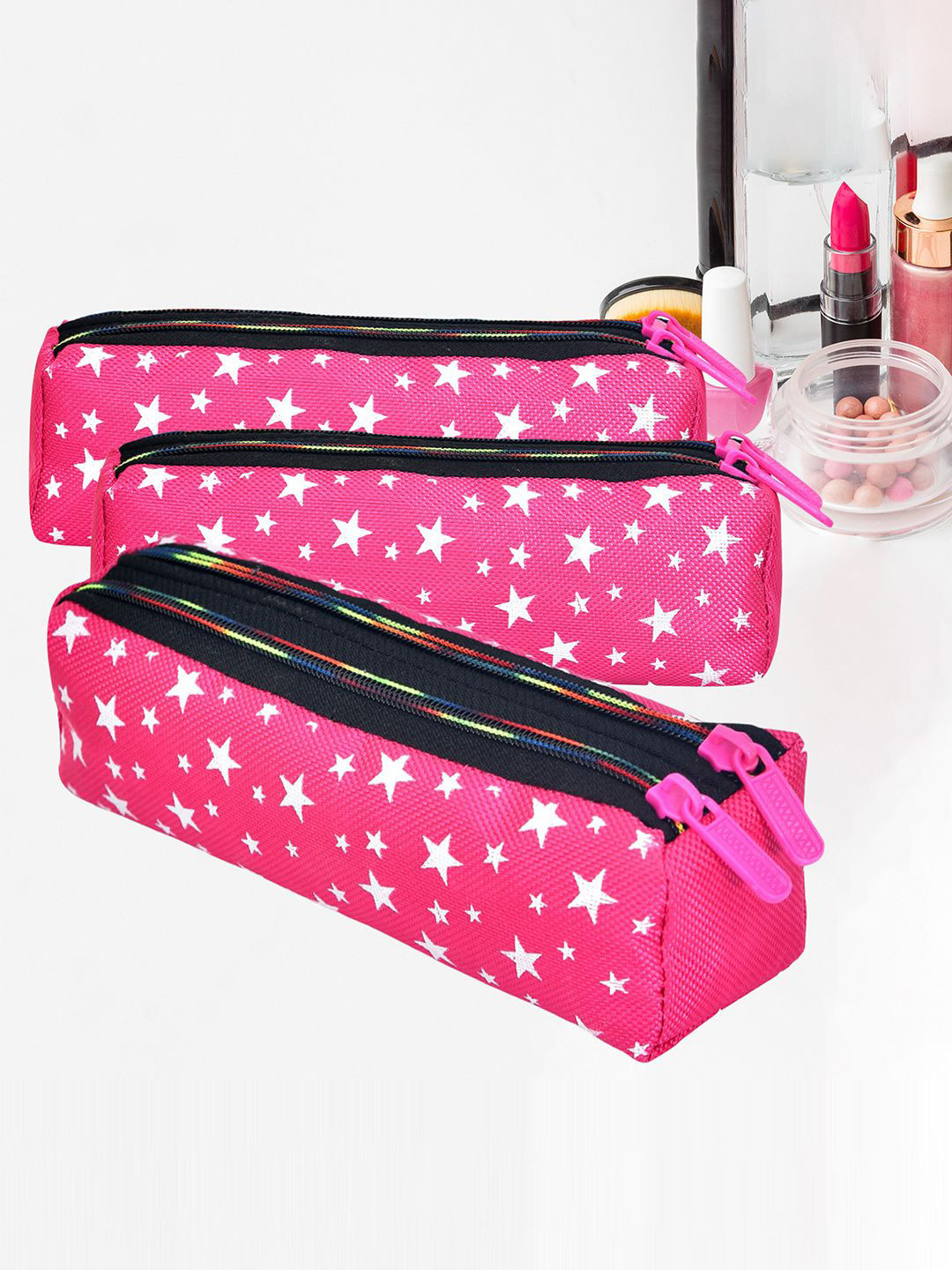 Kuber Industries 3Pcs Pink Rexine Star Design Utility Pouch