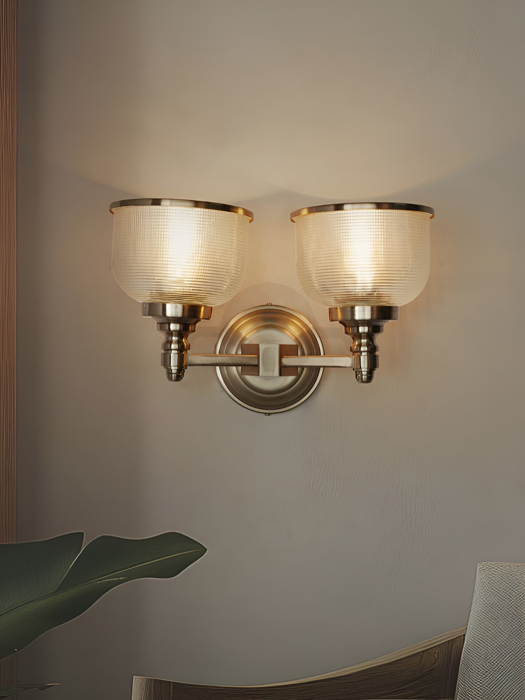 Fos Lighting Silver-Toned & Transparent Textured Metal Cylinder Shaped Wall Lamp