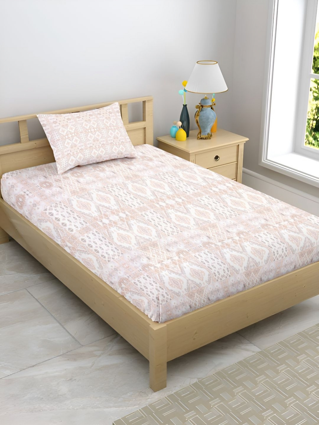 Enchant Home Glory Pink Ethnic Motifs Cotton 210 TC Single Fine Bedsheet with a Pillow Cover-59 x 89 inches