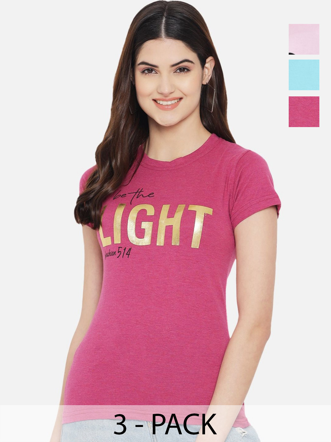 Dreambe Women Pack Of 3 Looney Tunes Graphic Printed Round Neck Cotton T-shirts