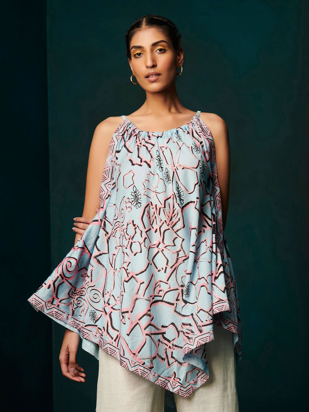 SAUNDH Print Cold-Shoulder Georgette Top