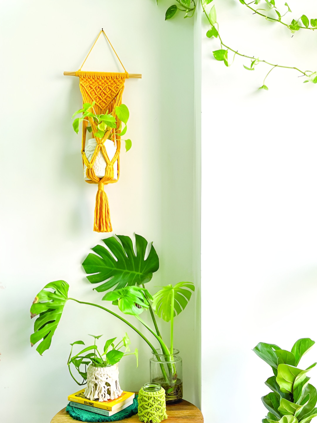 Story of Knots Yellow Pure Cotton Wall Hanging Planter