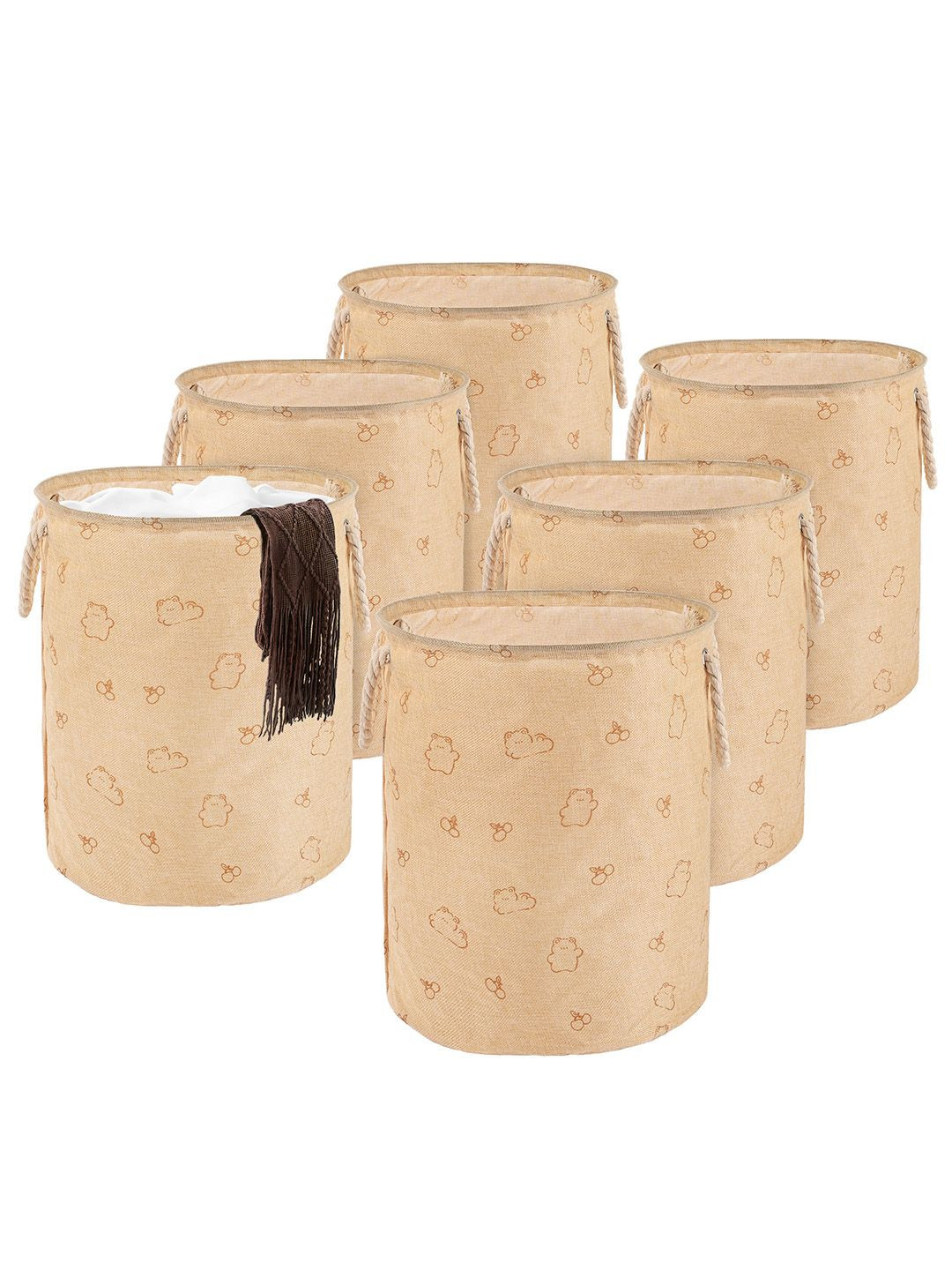 Kuber Industries Khaki Set of 6 Printed Fabric Multi-Utility Organiser