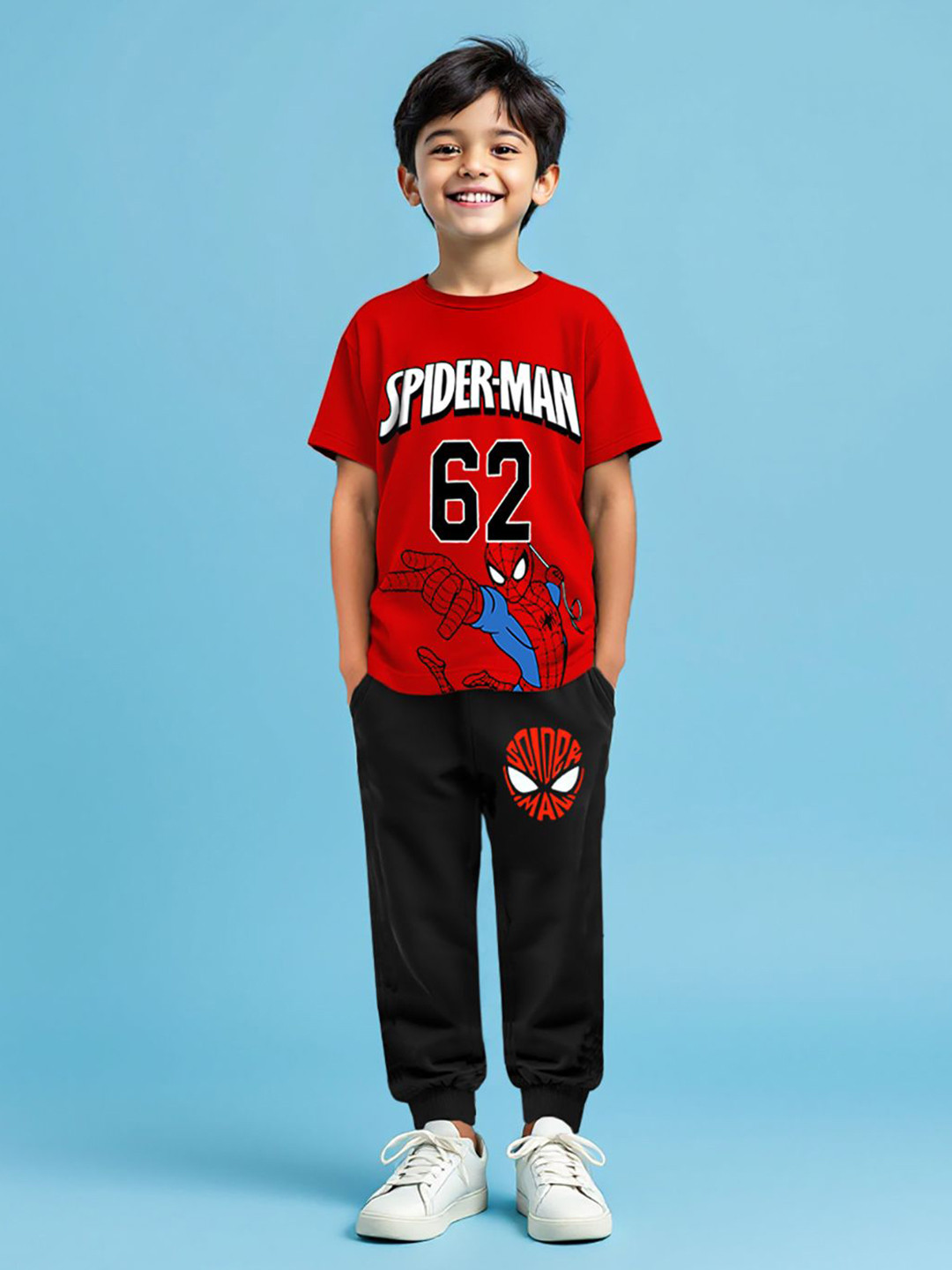 YK Marvel Boys Spider Man Printed Round Neck T-Shirt With Jogger