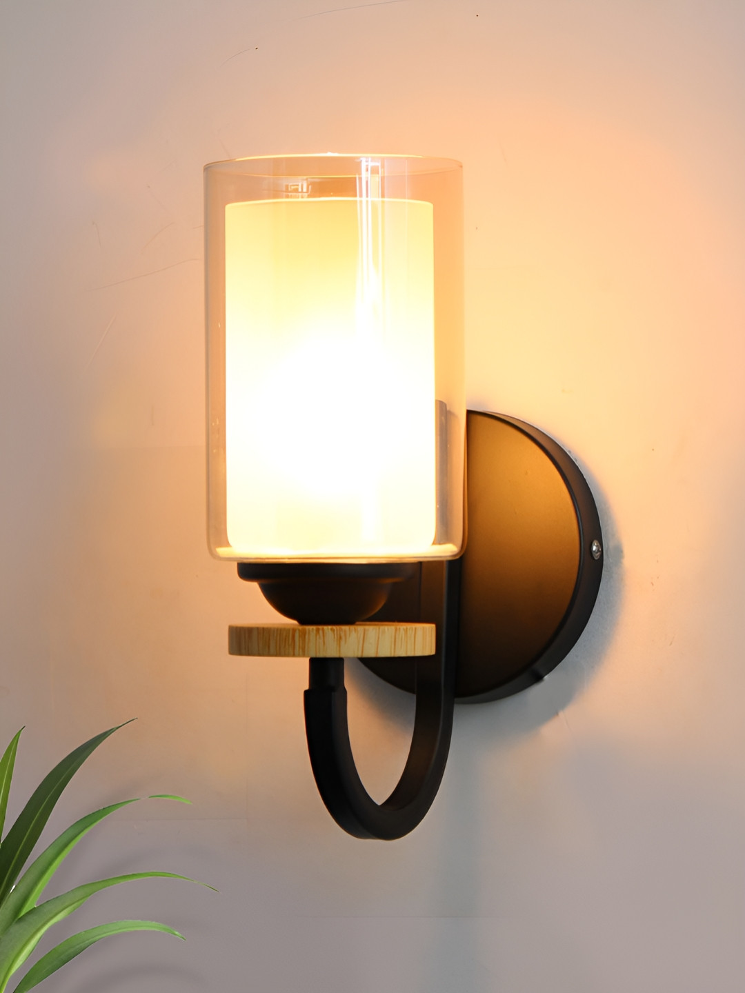 SHREE KALA HOME DECOR Black Wall Sconce Light Pine Metal Cylinder Shaped Wall Lamp