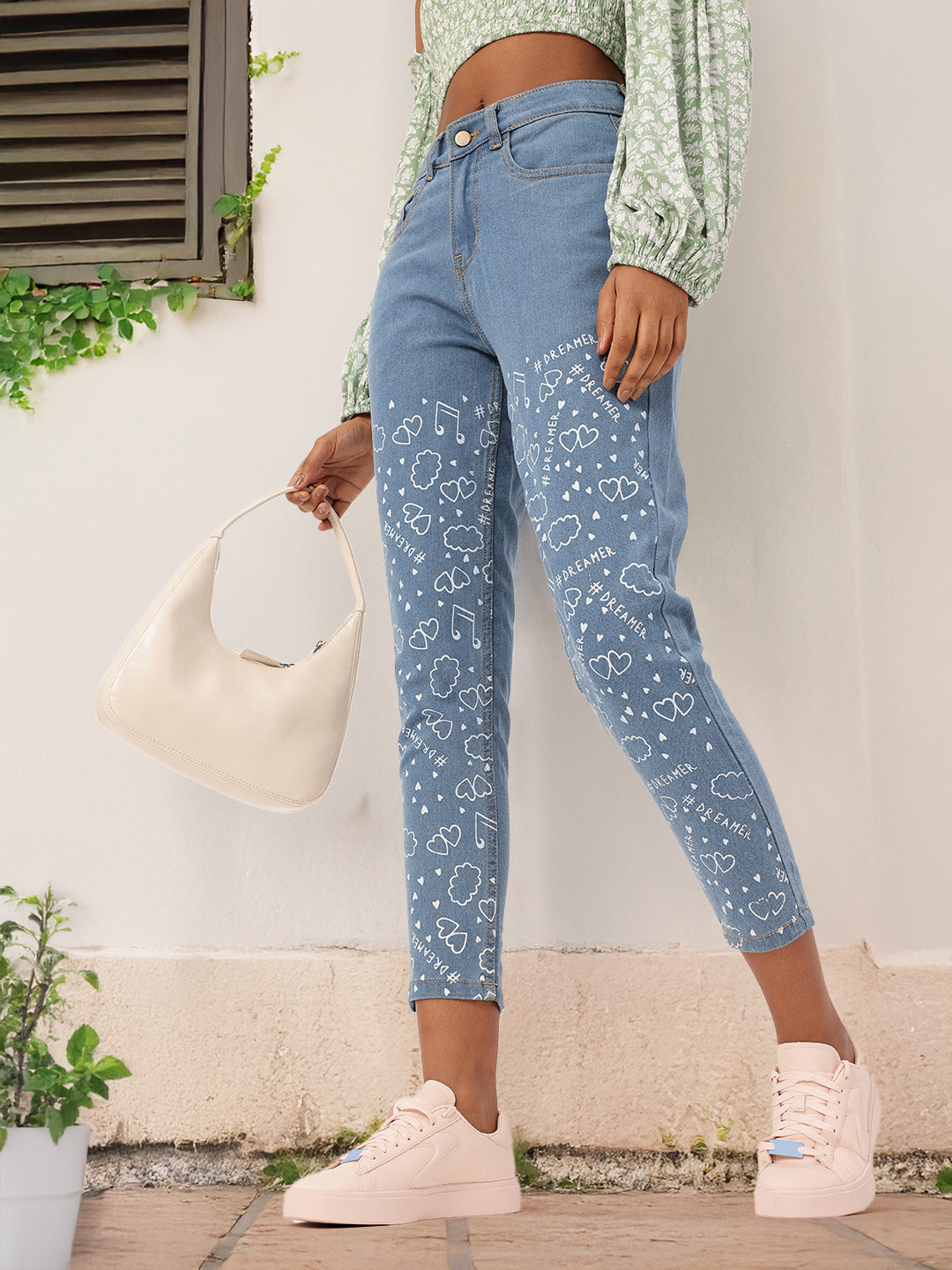 DressBerry Women Slim Fit Printed Stretchable Crop Boyfriend Fit  Jeans