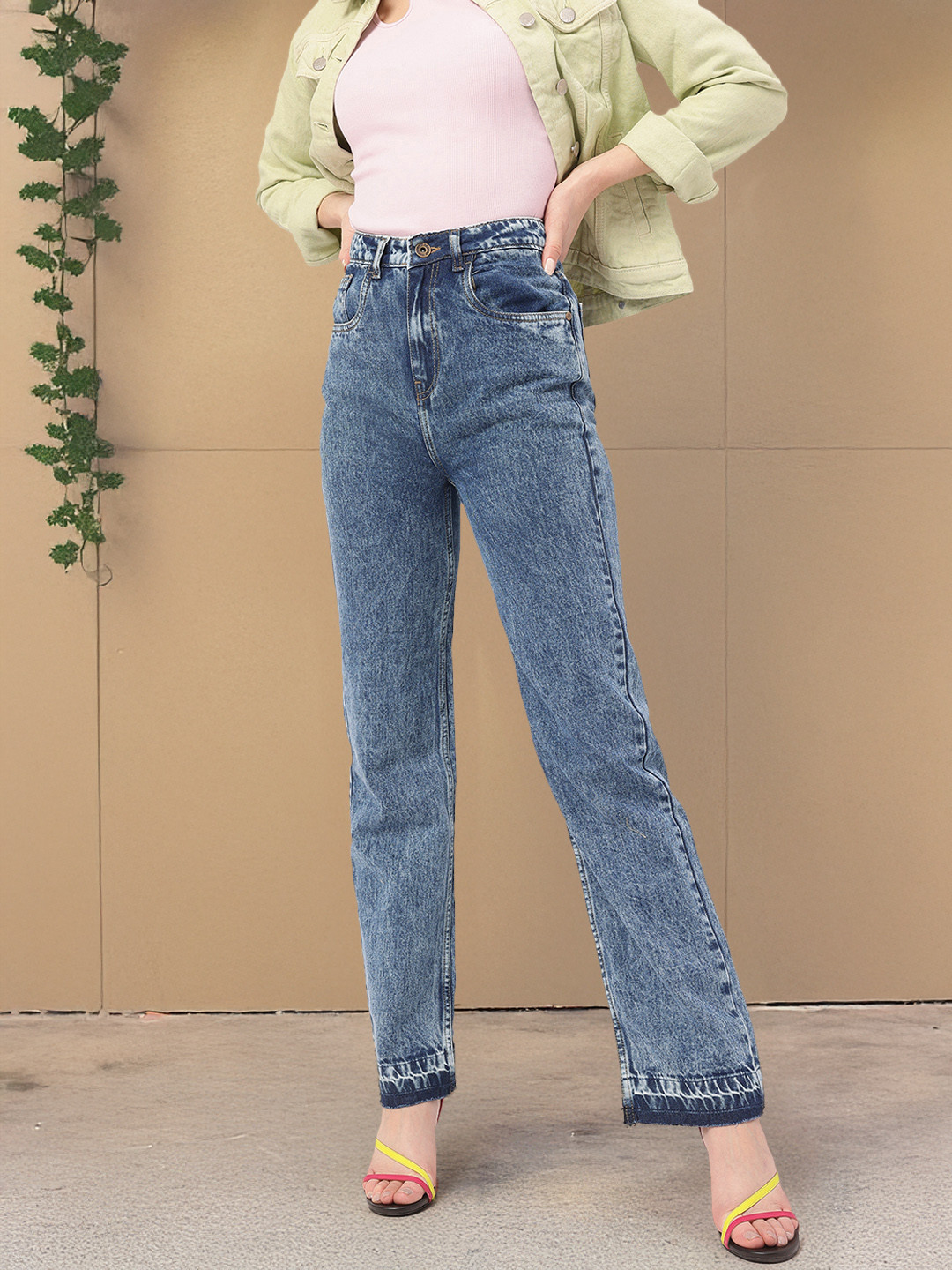 DressBerry Women Raw Hem Straight Jeans