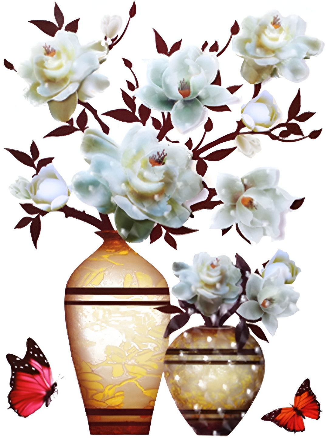 Jaamso Royals White & Brown 3D Printed Floral Self Adhesive Wallpaper