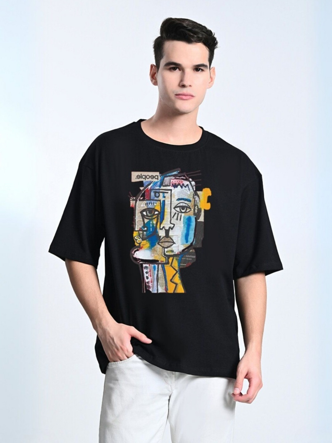 OWL MINK Men Comic Print Oversized Cotton T-shirt