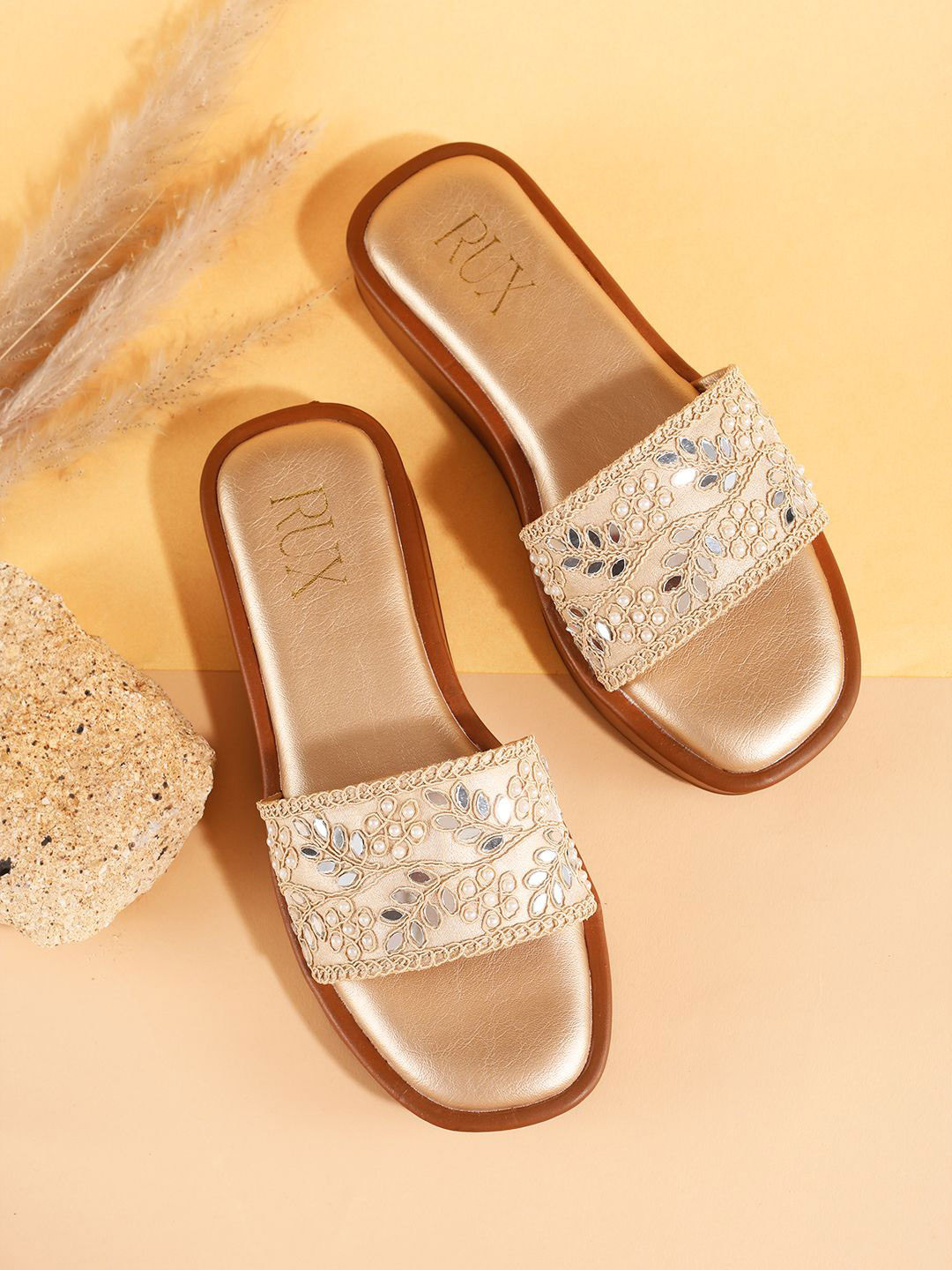 RUXBYPAYAL Women Stylish Beaded Slip-On Flats