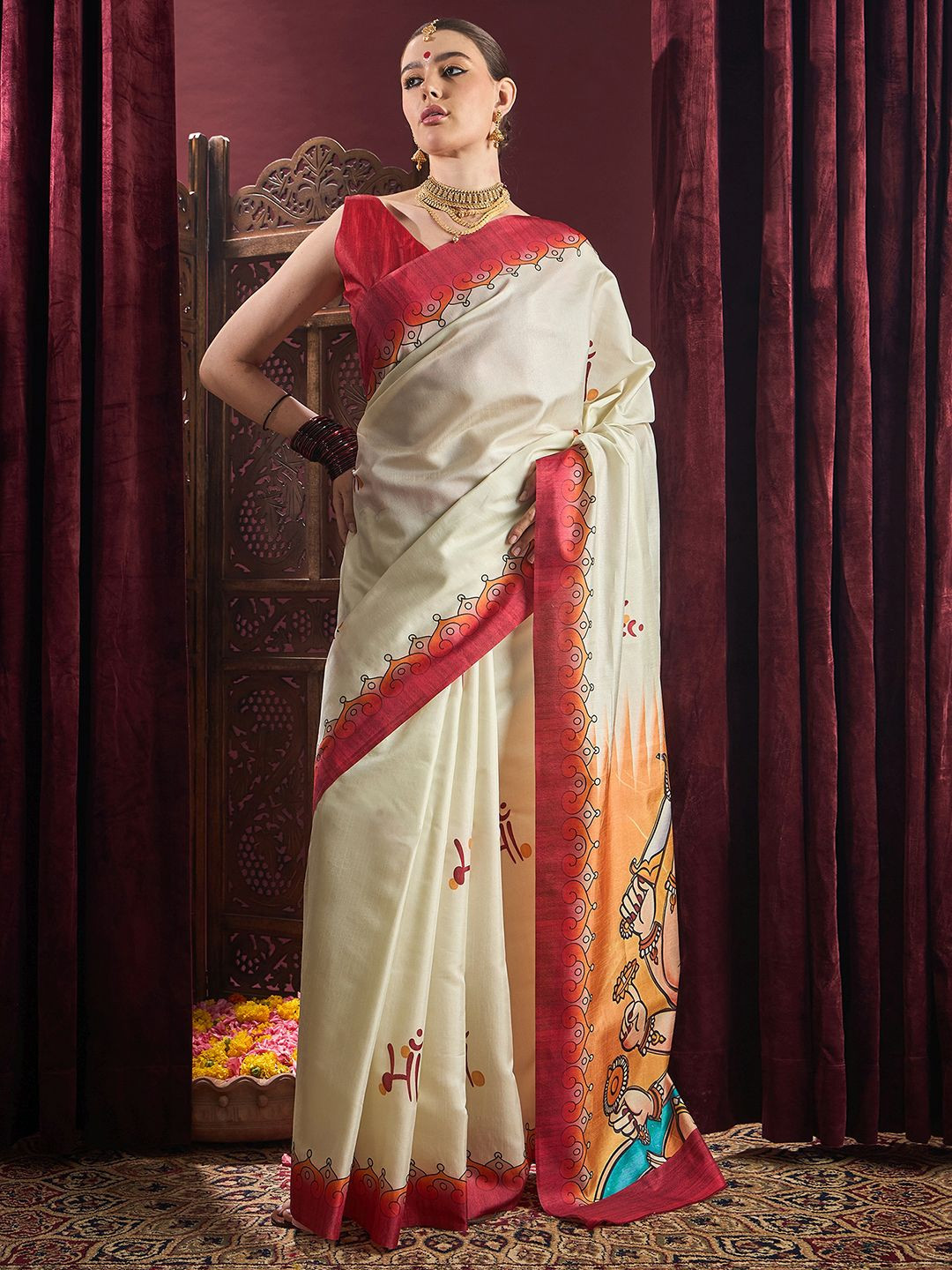 Mitera Kalamkari Silk Blend Garad Saree