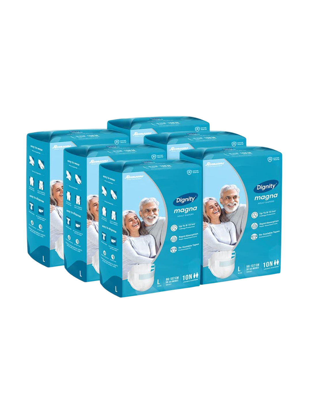 Dignity Set Of 6 Magna Adult Diapers- L- 10 Diaper Each