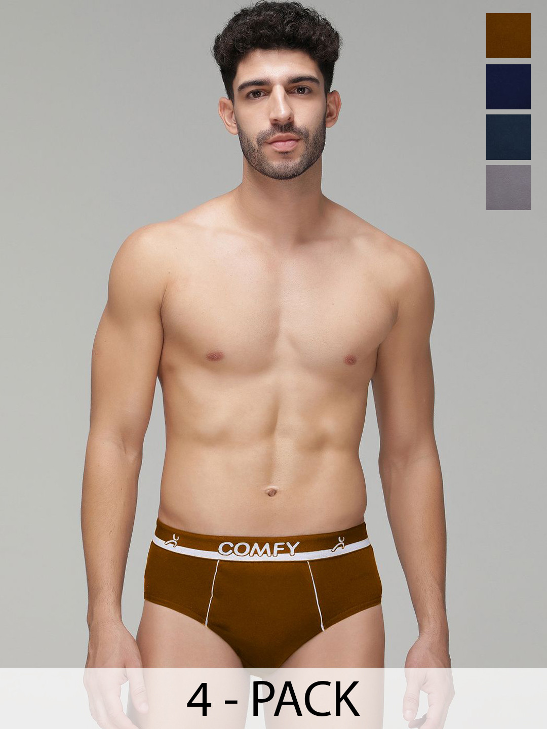 AMUL COMFY Pack Of 4 Mid-Rise Pure Cotton Basic Briefs AC-CBRIOE-AF-LB-SG-NY-S-4PC