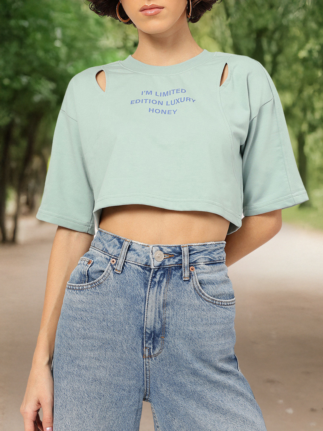 DressBerry Cut-Out Crop Drop-Shoulder Boxy T-shirt