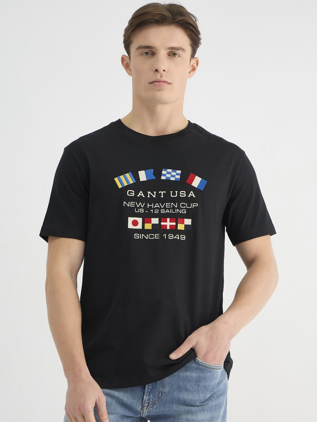 GANT Men Flag Embroidered Printed Pure Cotton Applique T-shirt