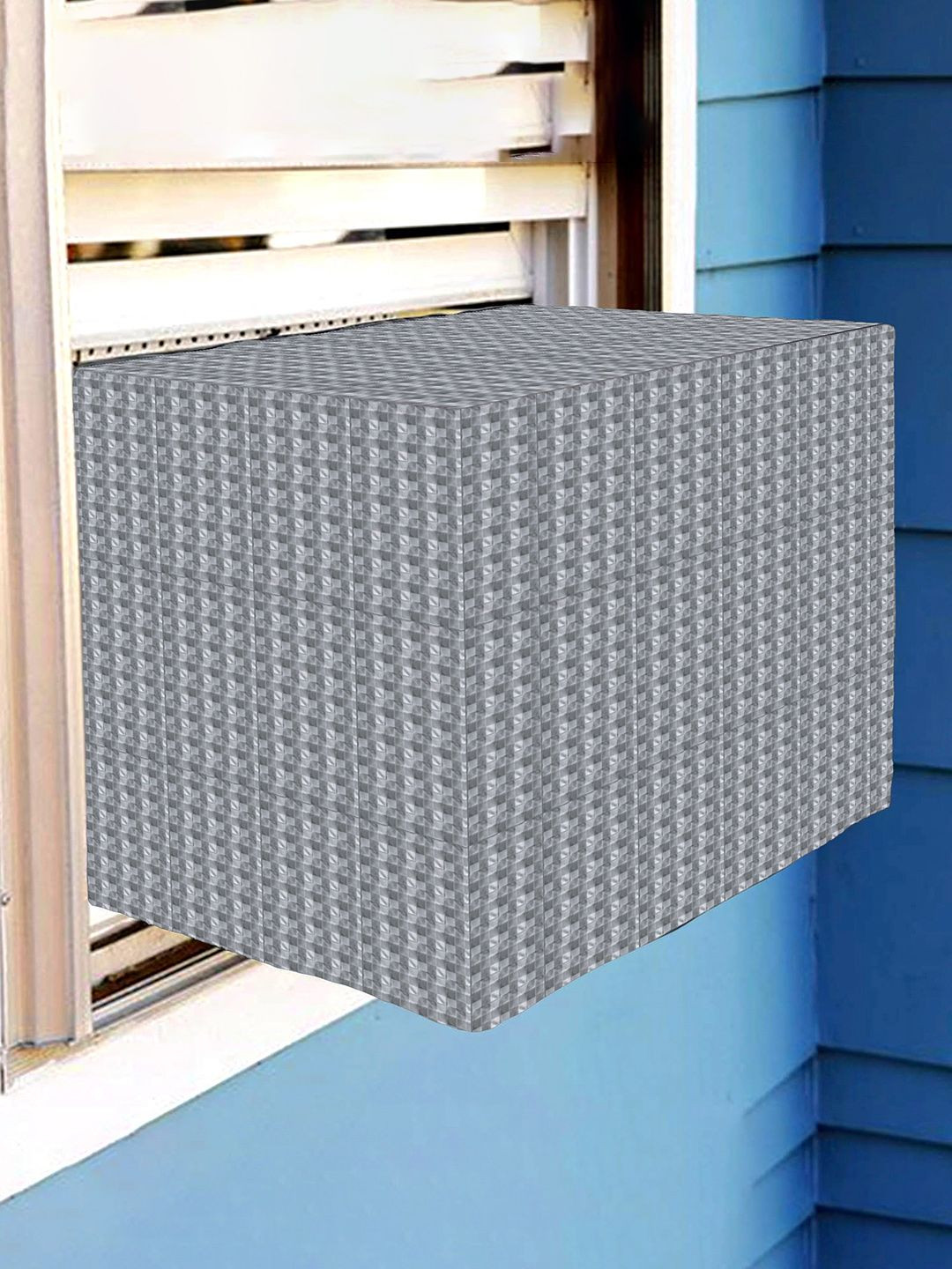 Kuber Industries Grey & White Printed Windproof AC Cover