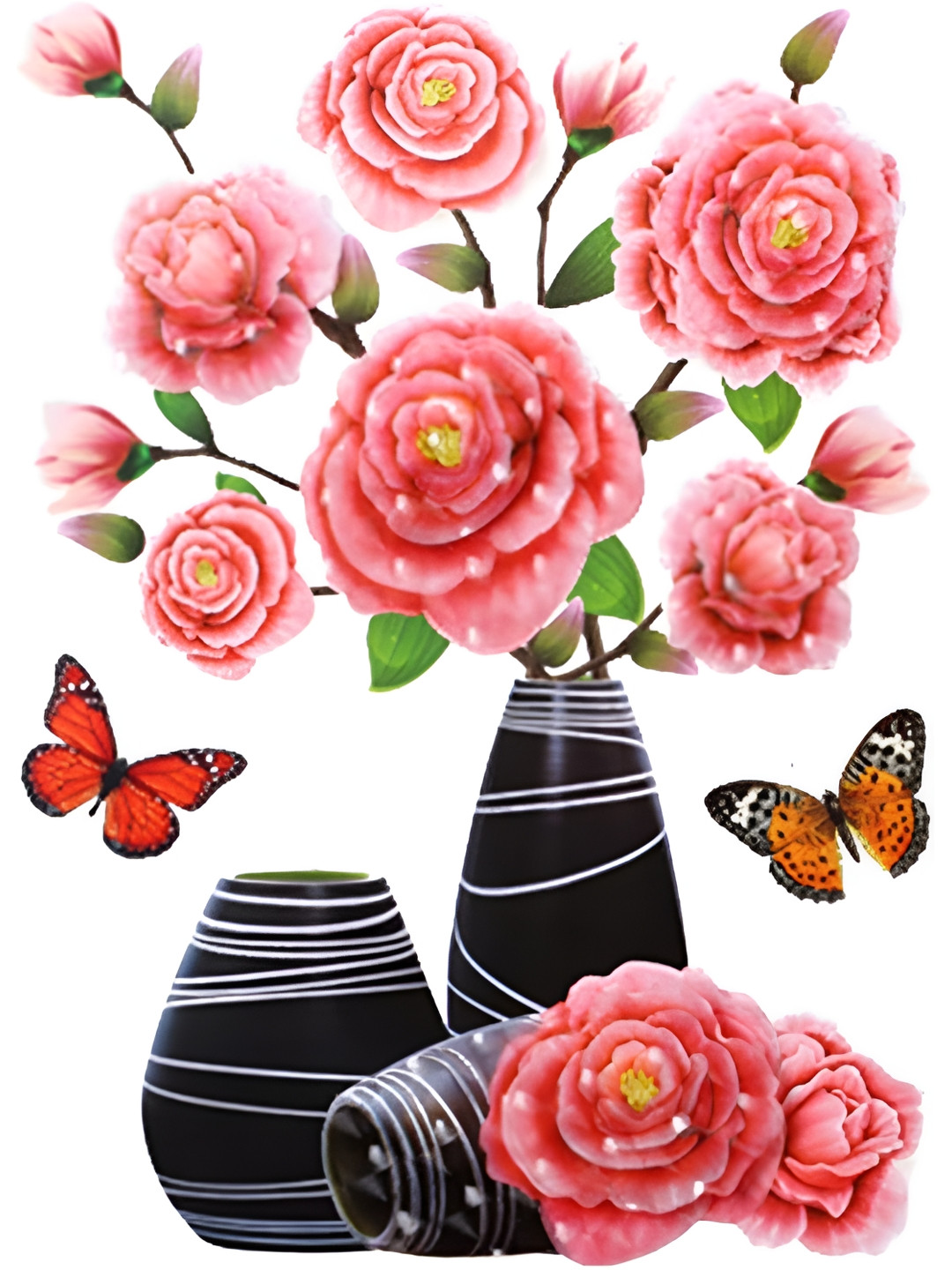 Jaamso Royals Rose & Blue 3D Floral Printed Self Adhesive Wallpaper