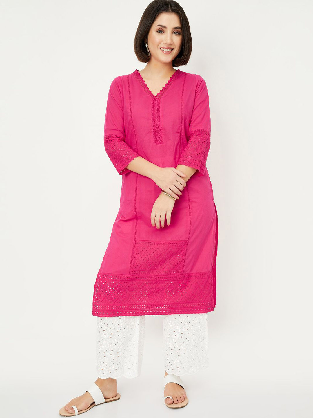 max  Thread Work V-Neck traight Kurta