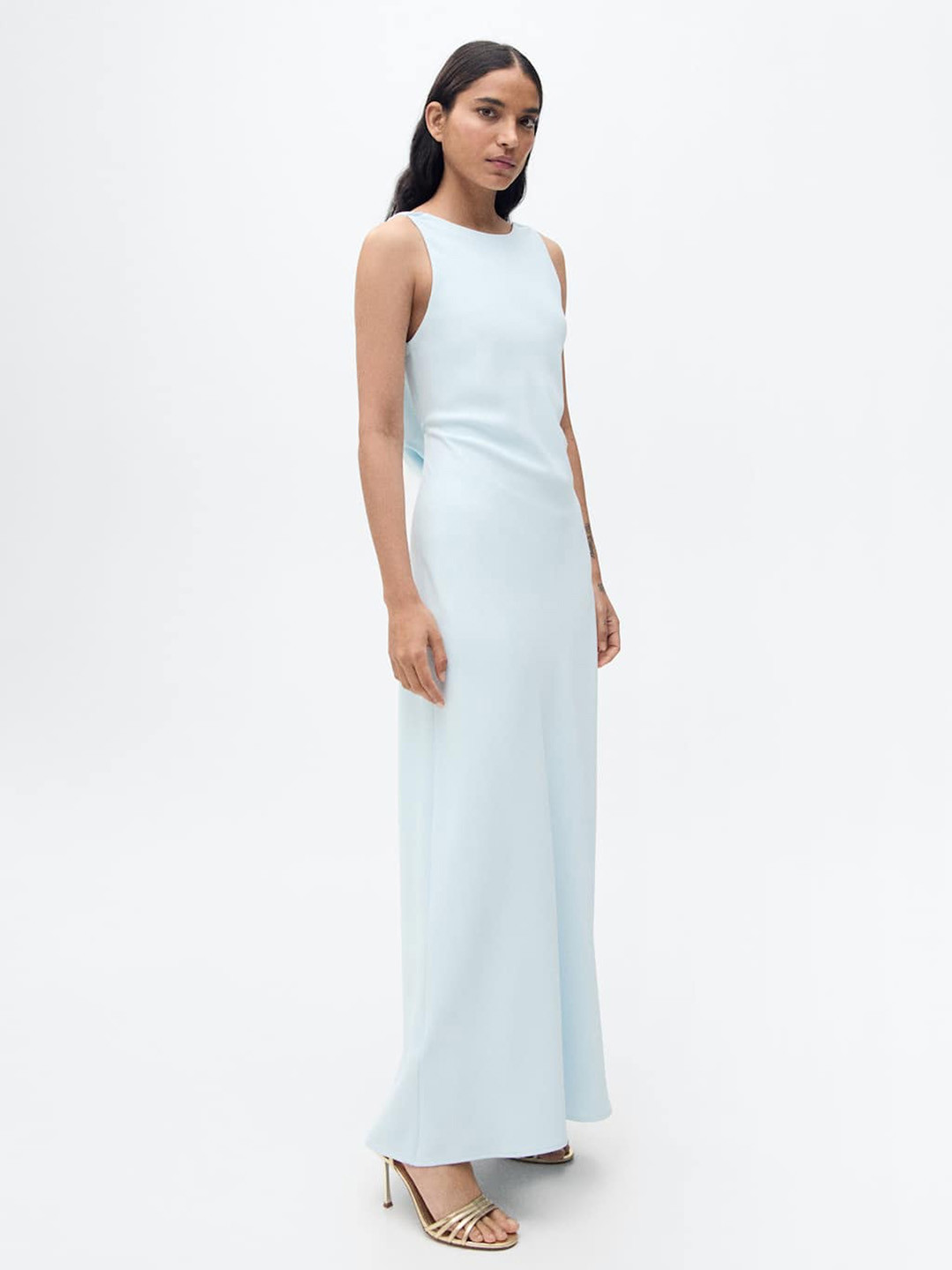 MANGO Backless Maxi Satin Dress