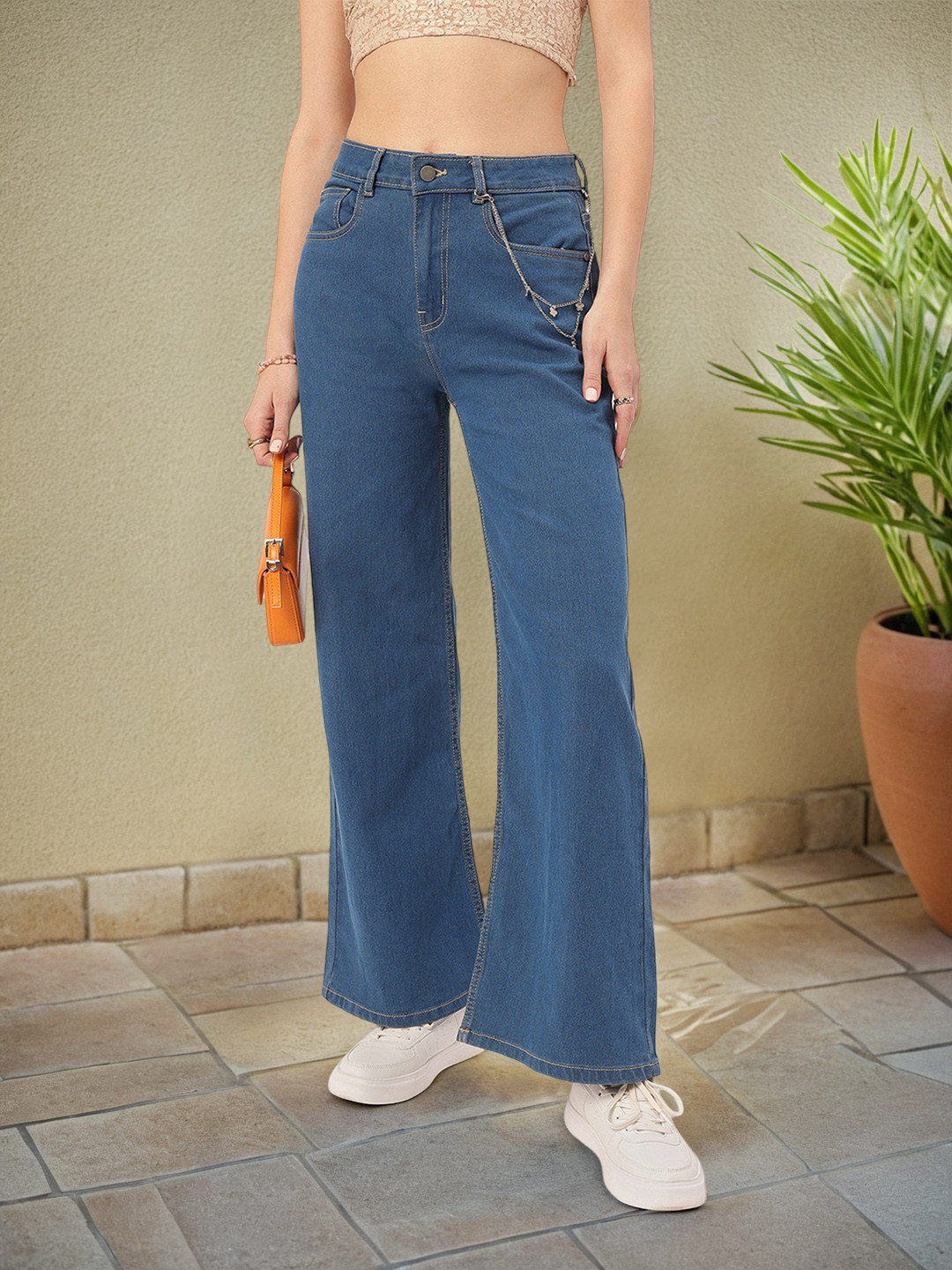 DressBerry Glam Women High-Rise Flared Stretchable Jeans with Chain