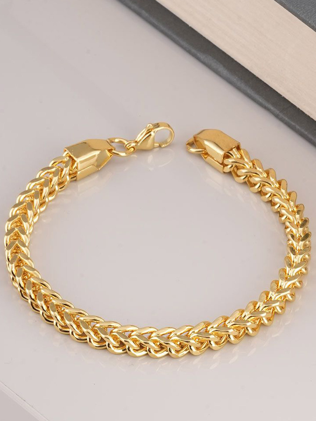 PALMONAS Men Gold-Plated Stainless Steel Waterproof & Anti-Tarnish Link Bracelet