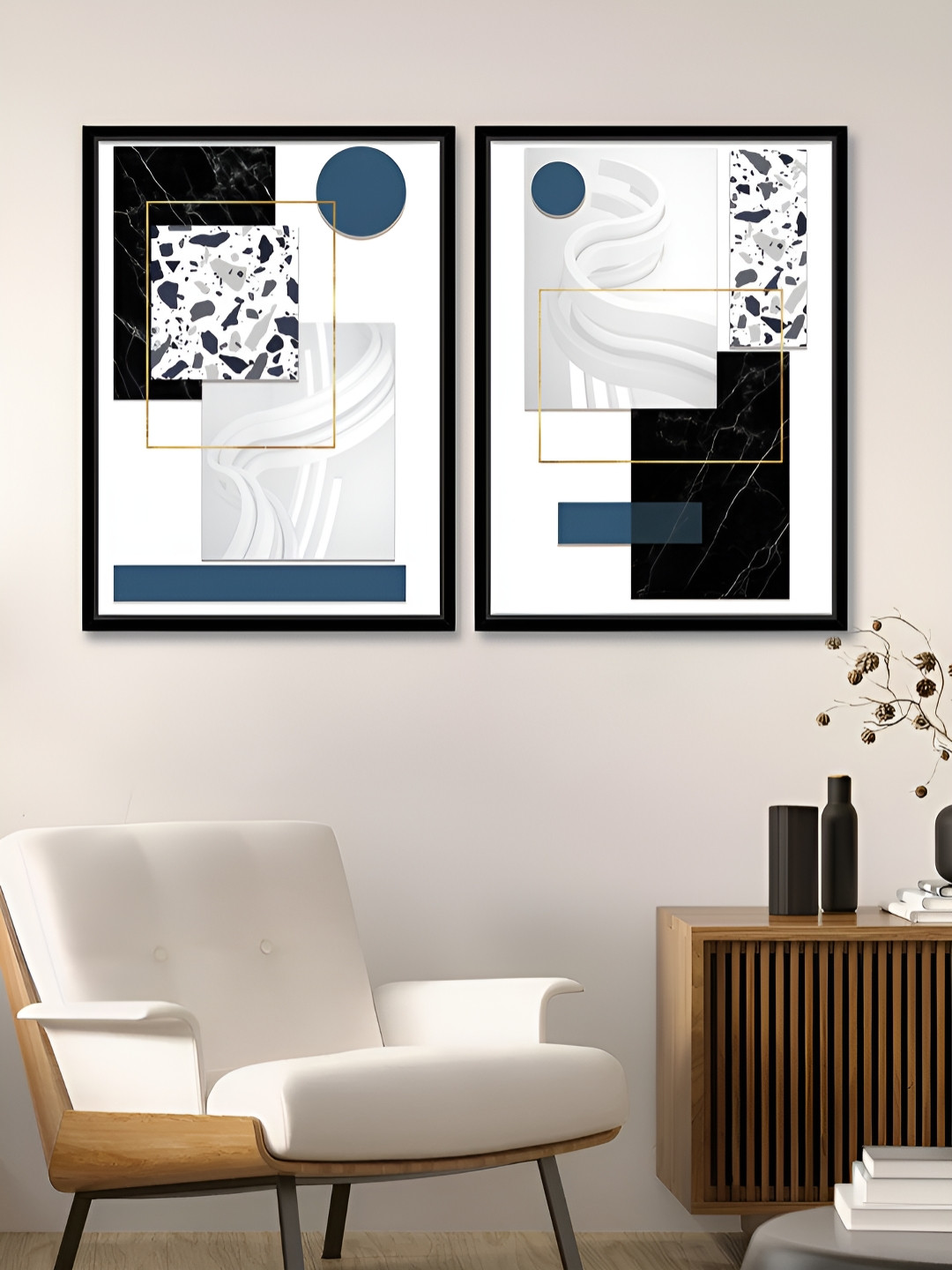 Art Street Montreal White & Black 2 Pieces Geometric Printed Canvas Wall Paintings