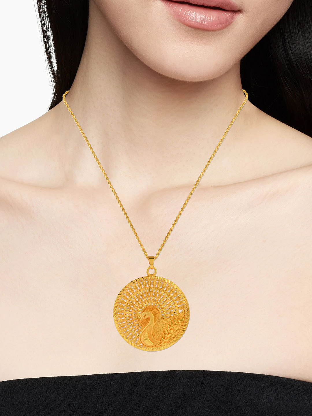 MEMOIR Gold-Plated  Peacock Design Traditional Pendants With Chains