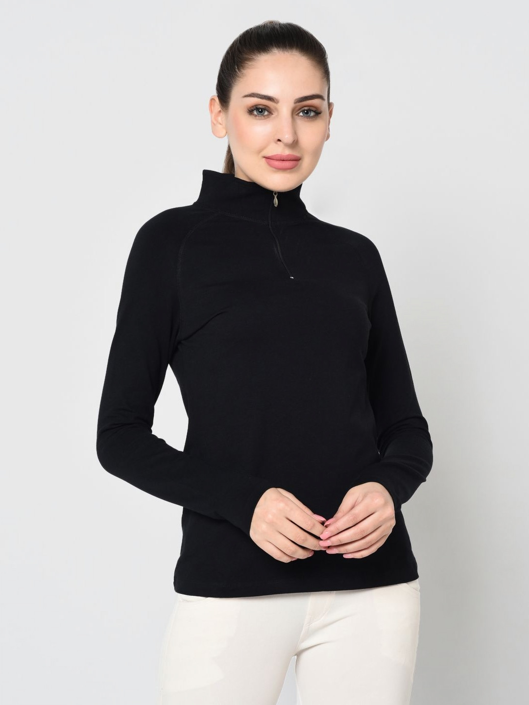Metronaut Women High Neck Pockets Slim Fit T-shirt