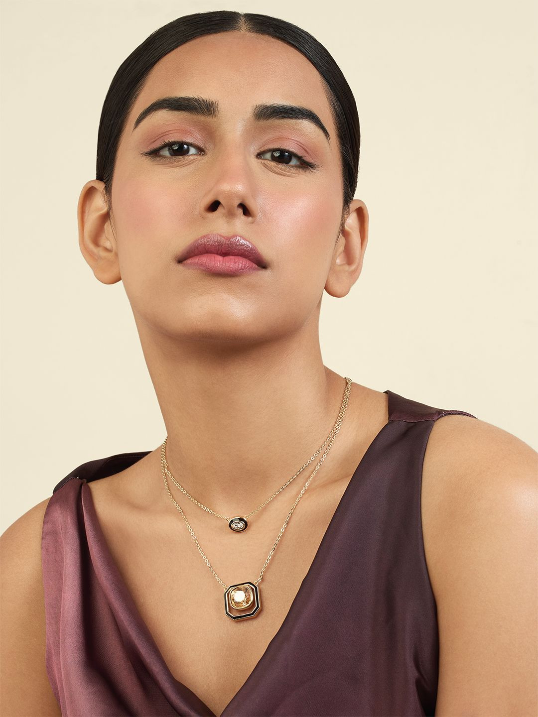 Isharya 18Kt Gold-Plated Crystals Studded Oceanus Layered Necklace